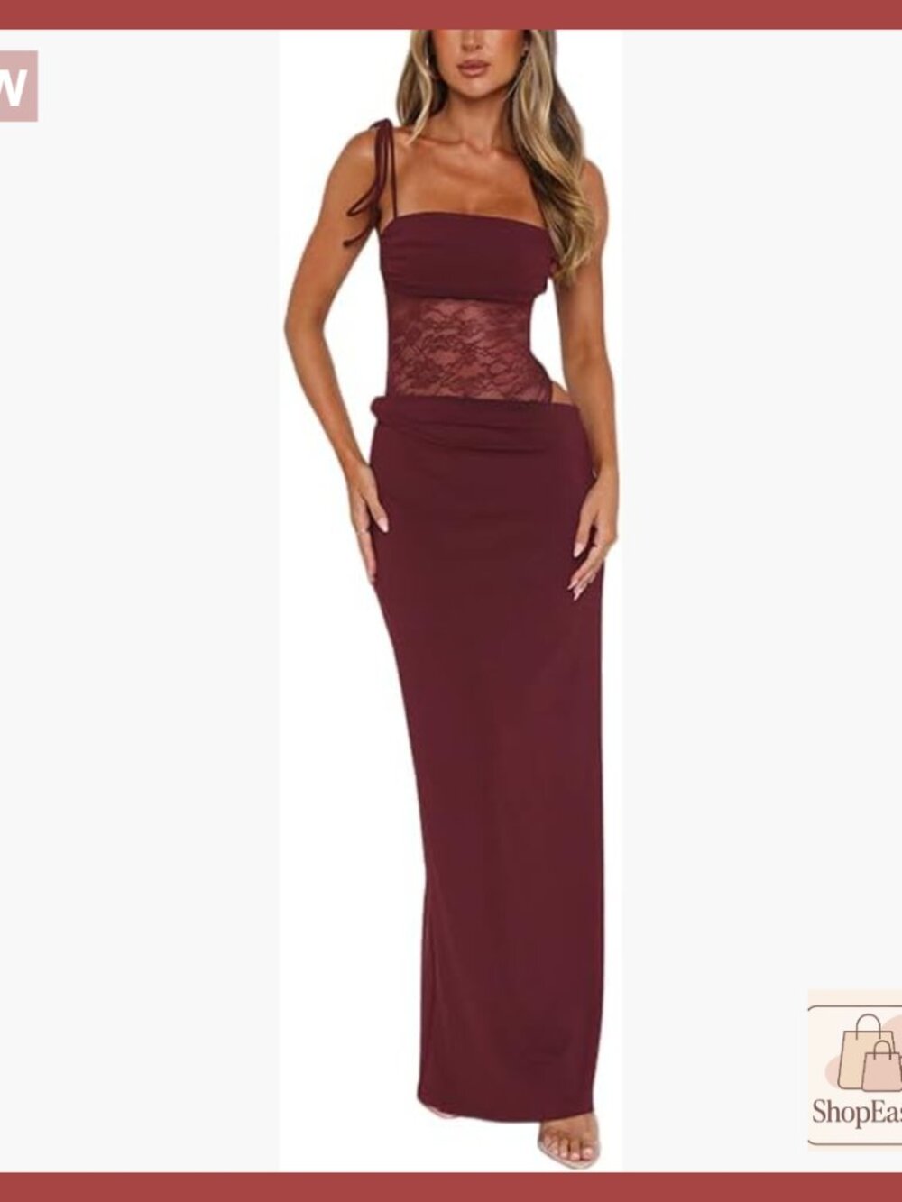 Lace Splicing Maxi Dress Square Neck Bodycon Sheer Corset Elegant Formal